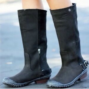 Sorel Women’s Slim boot Black Heeled Leather Waterproof Mid Calf Boots Size 11